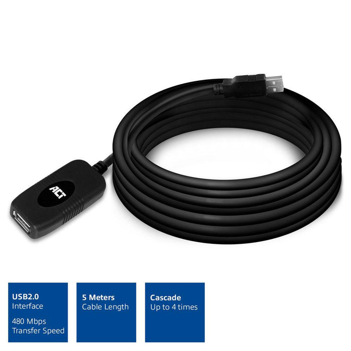 Cable ACT AC6005 USB-A male - female, 5.0 m