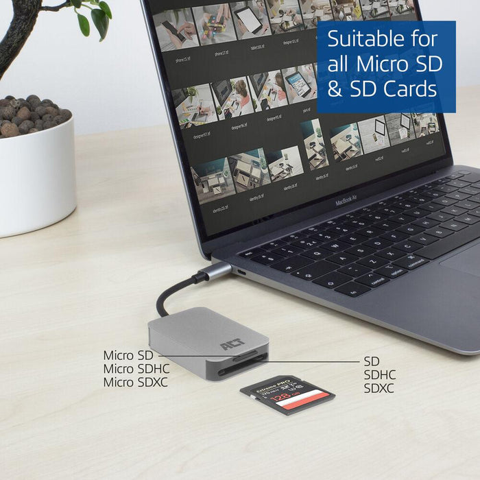 Reader for SD / micro SD cards ACT AC7056, SDXC, USB-C