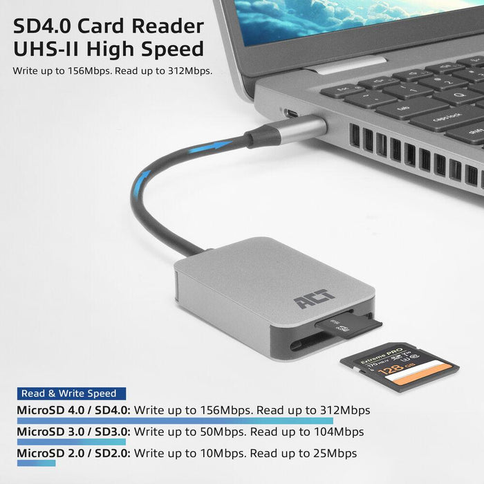 Reader for SD / micro SD cards ACT AC7056, SDXC, USB-C