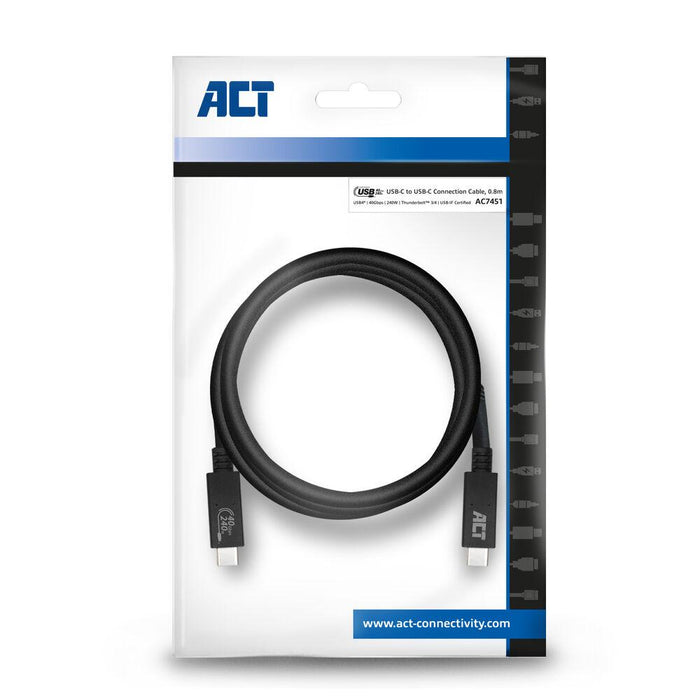 Cable ACT USB-C - USB-C, 0.8 m / USB4, 40Gbps, 240W, certified USB-IF