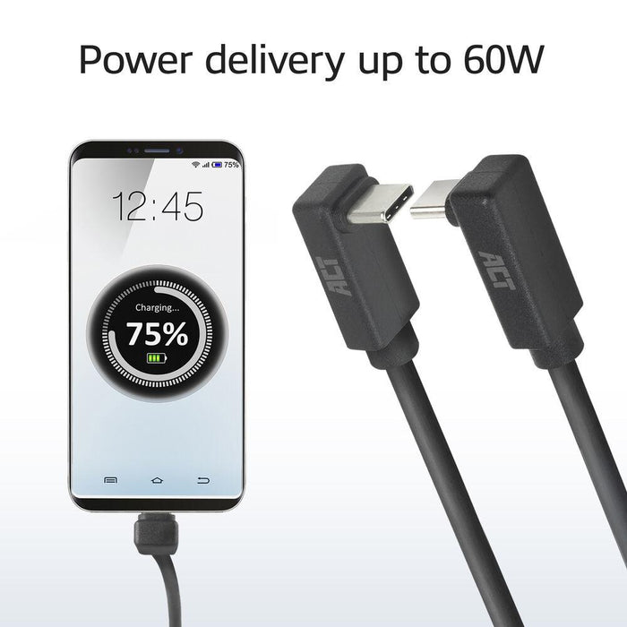 ACT Cable USB-C - USB-C, 2m, 10Gbps 60W, angled up/down