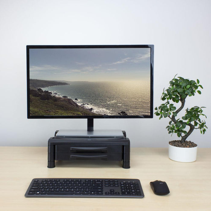 Monitor stand ACT AC8215, For desk, with 2 drawers, Up to 10 kg, Black