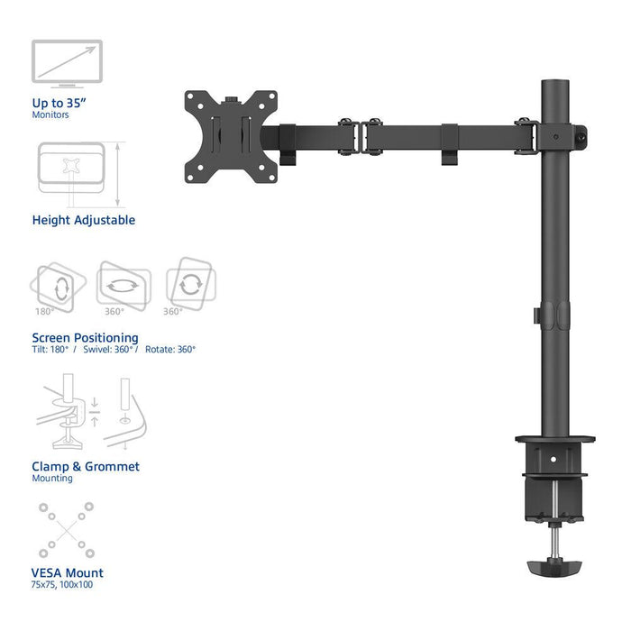 ACT AC8301 Desk Monitor Stand, Adjustable, 10" - 35", 8 kg, Black