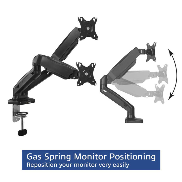 ACT AC8312 Desk Monitor Stand, For Two Monitors, Adjustable, 13" - 32"