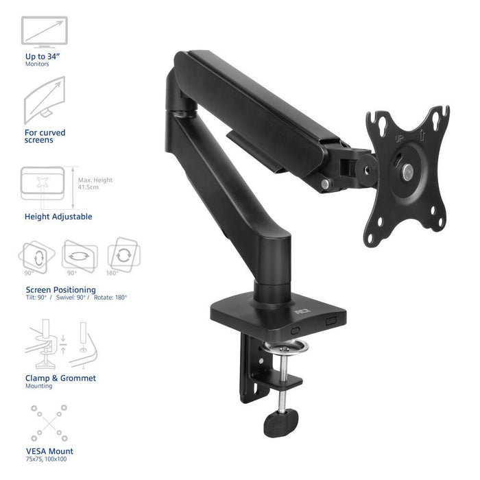 ACT AC8313 Desk Monitor Stand, Adjustable, 17" - 34", 9 kg, gas spring