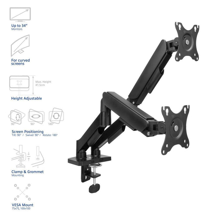 ACT Desk Mount for 2 Monitors AC8314, Adjustable, 17" - 34", 9 kg, gas spring