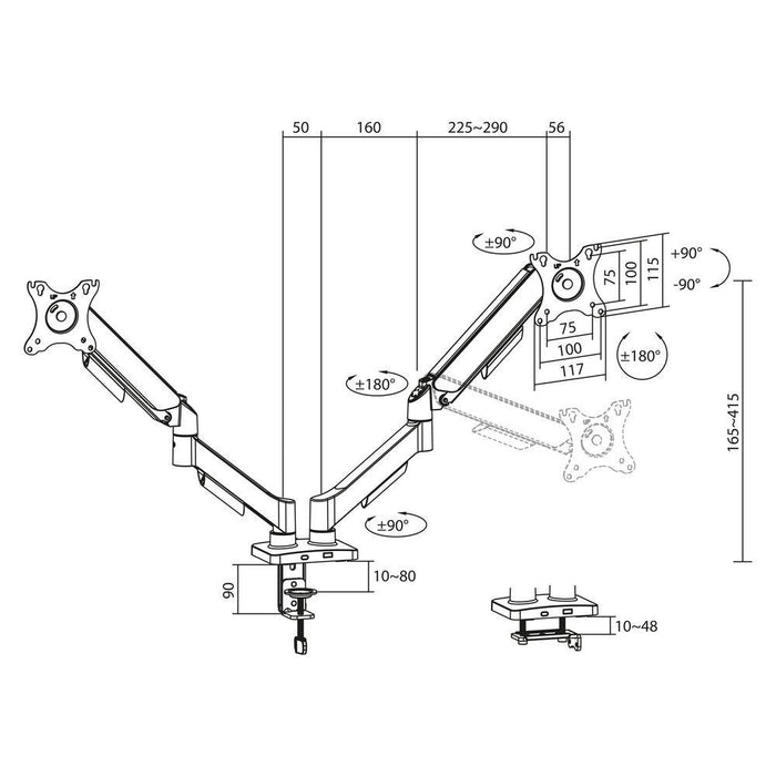 ACT Desk Mount for 2 Monitors AC8314, Adjustable, 17" - 34", 9 kg, gas spring