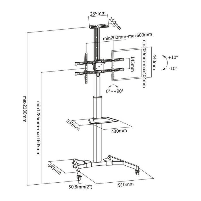 Mobile stand, 37"-70", For floor, ACT AC8370