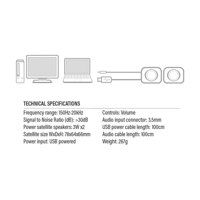 ACT Eminent 2.0 stereo speakers, USB power supply, 2 x 3W