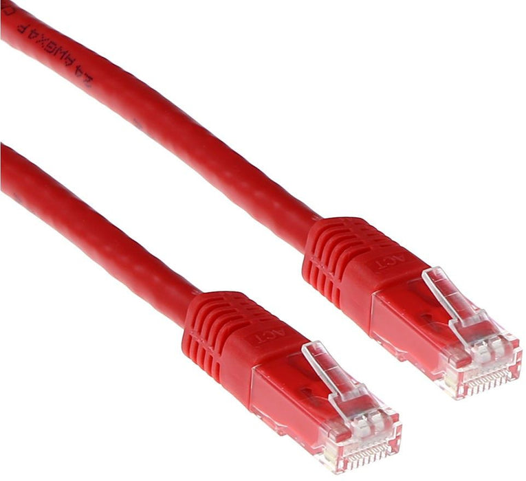 Network patch cable ACT U/UTP, CAT 6, RJ-45 - RJ-45, 0.5 m, Copper wires, Red, Bulk packaging
