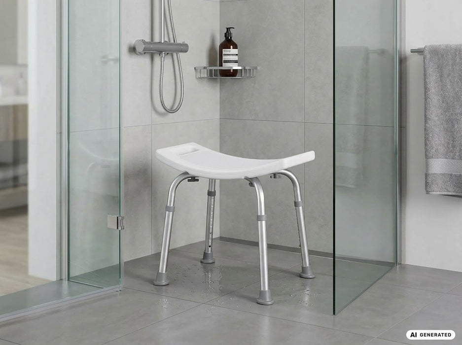 Rectangular shower stool with height adjustment
