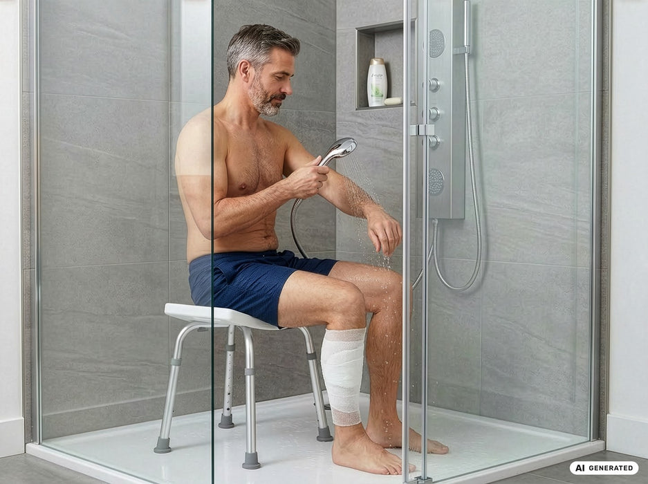 Rectangular shower stool with height adjustment