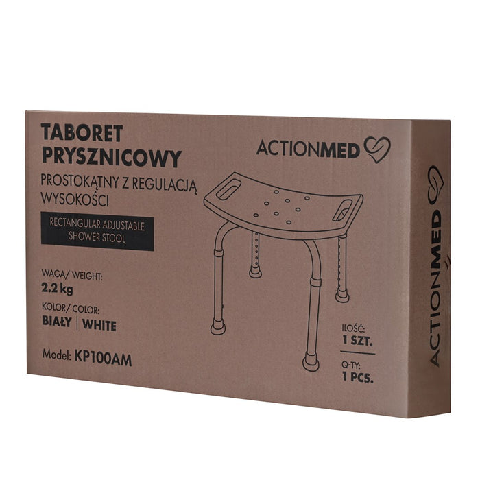 Rectangular shower stool with height adjustment