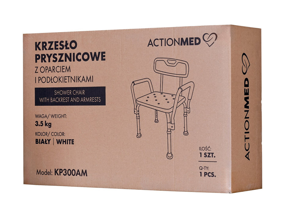 Shower chair with backrest and armrests
