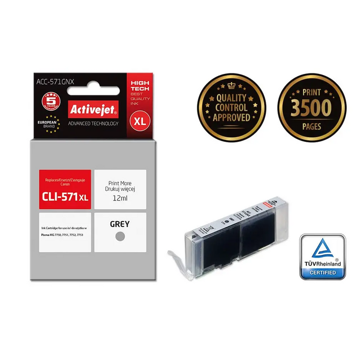 Activejet ACC-571GNX Ink (replacement for Canon CLI-571XLG; Supreme; 12 ml; grey) - For Canon printers (without