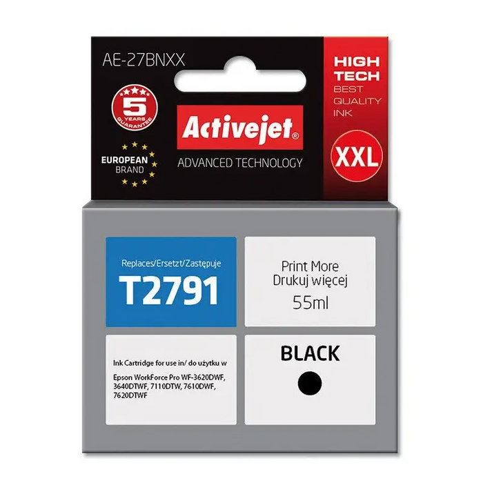 Activejet AE-27BNXX Ink cartridge (replacement for Epson 27XXL T2791; Supreme; 55 ml; black) - For Epson printers