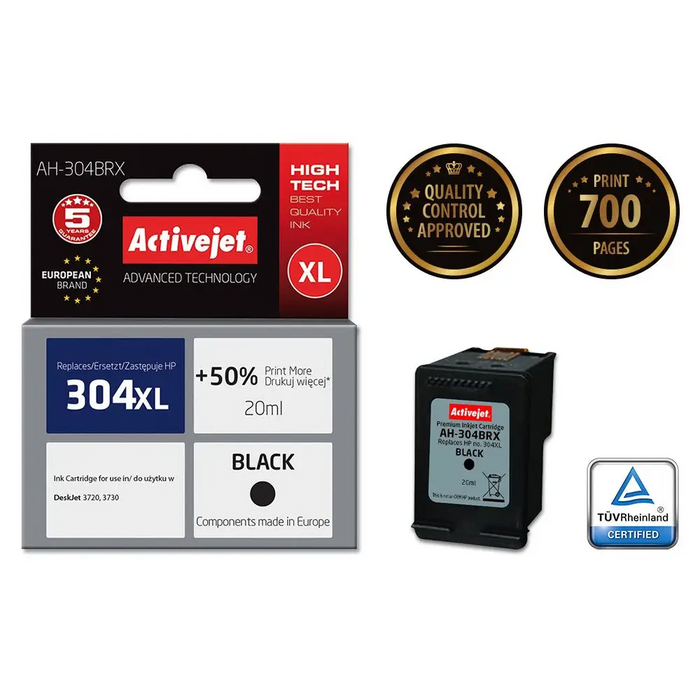 Activejet AH-304BRX ink (replacement for HP 304XL N9K08AE; Premium; 20 ml; black) - For HP printers (with
