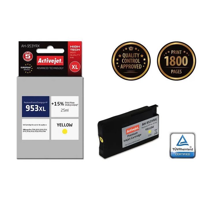 Activejet AH-953YRX ink (replacement for HP 953XL F6U18AE; Premium; 25 ml; yellow) - For HP printers (without