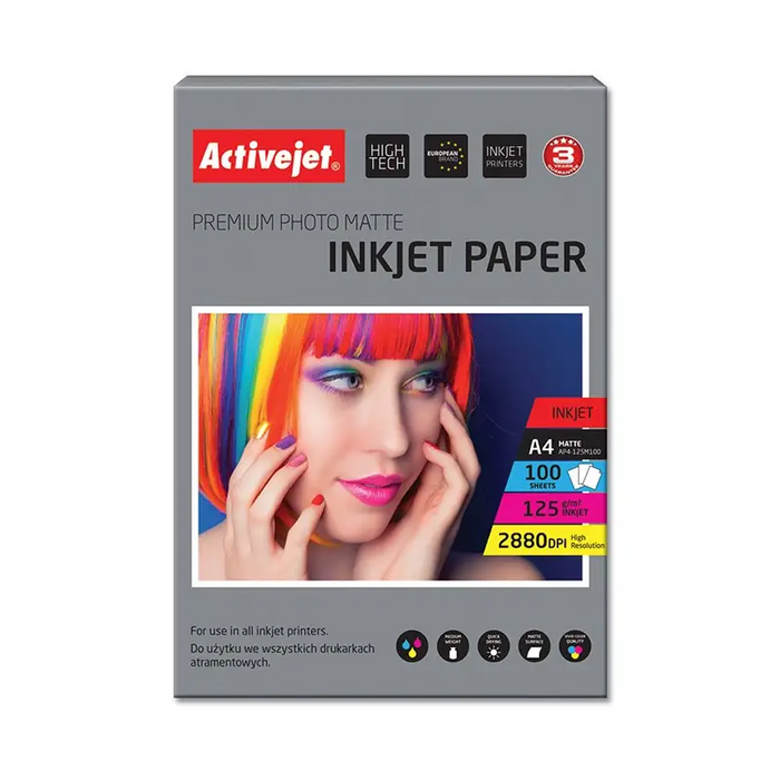 Activejet AP4-125M100 matte photo paper for ink printers; A4; 100 pcs - Photographic paperAPP-FOT<<<Paper