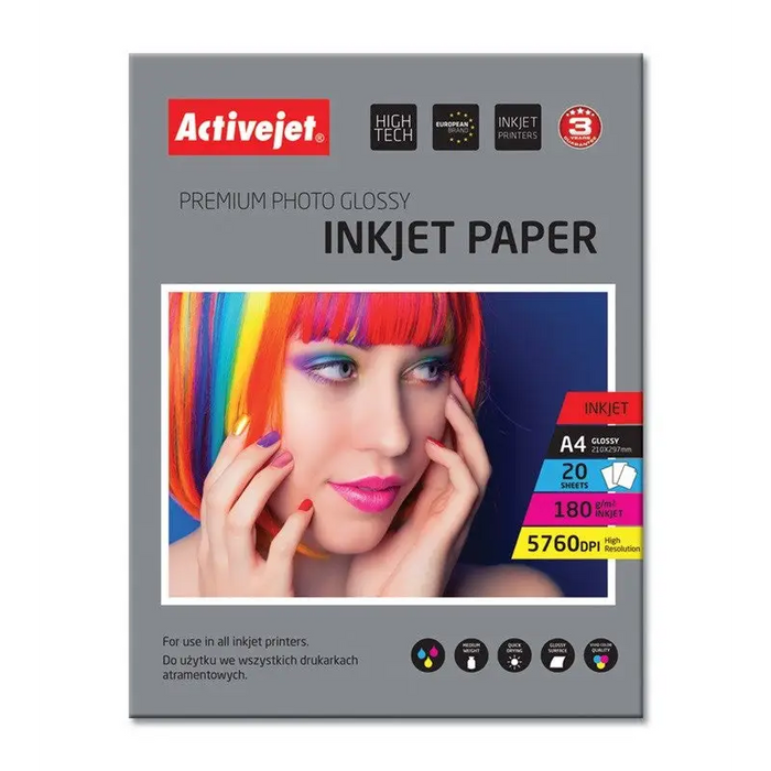 Activejet AP4-180G20 glossy photo paper; for ink printers; A4; 20 pcs - Photographic paperAPP-FOT<<<Paper