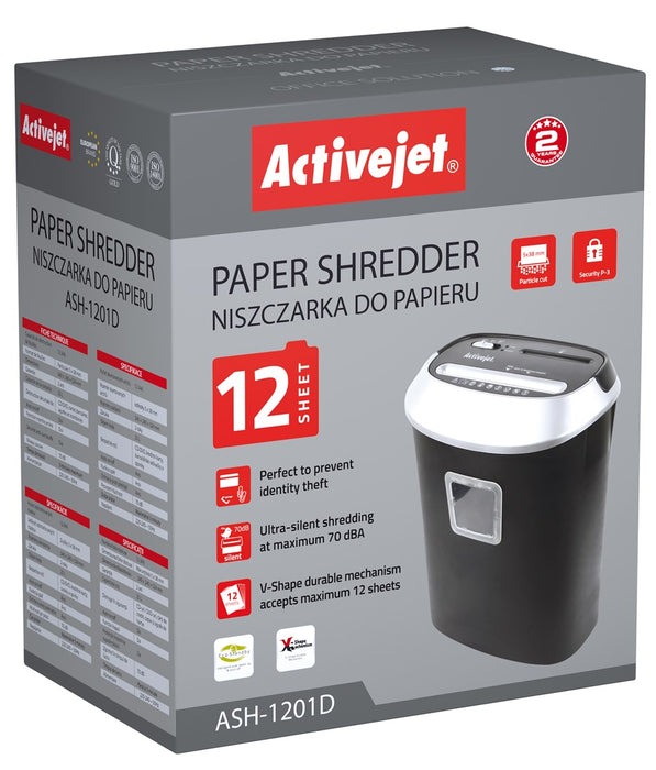 Shredder Activejet ASH-1201D, P-3, 25 l, 5x38 mm shreds, black and silver.