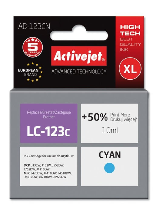 Activejet AB-123CN Ink (replacement for Brother LC123C/121C; Supreme; 10 ml; cyan)