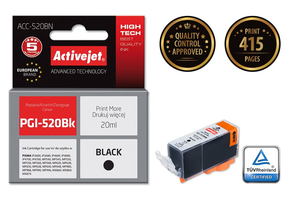 Activejet ACC-520BN Ink (replacement for Canon PGI-520BK; Supreme; 20 ml; black)