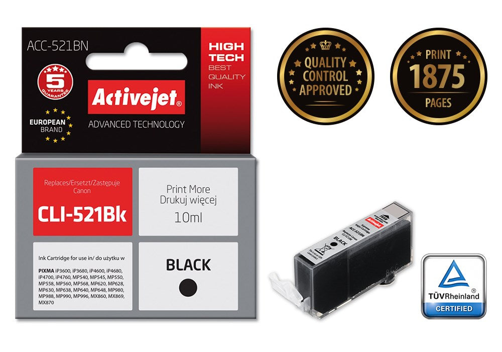 Activejet ACC-521BN Ink cartridge (replacement for Canon CLI-521Bk; Supreme; 10 ml; black)