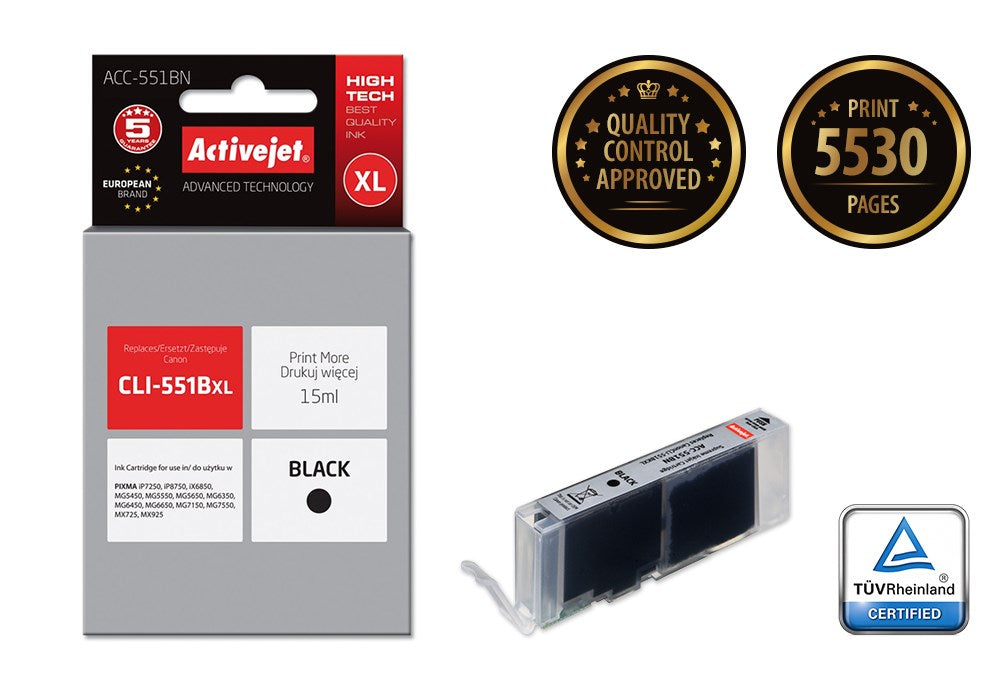 Activejet ACC-551BN Ink cartridge (replacement for Canon CLI-551BK; Supreme; 15 ml; black)