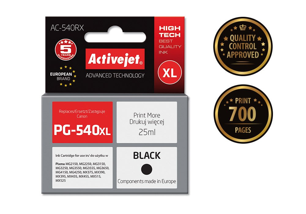 Activejet AC-540RX Ink cartridge (replacement for Canon PG-540XL; Premium; 25 ml; 700 pages, black)
