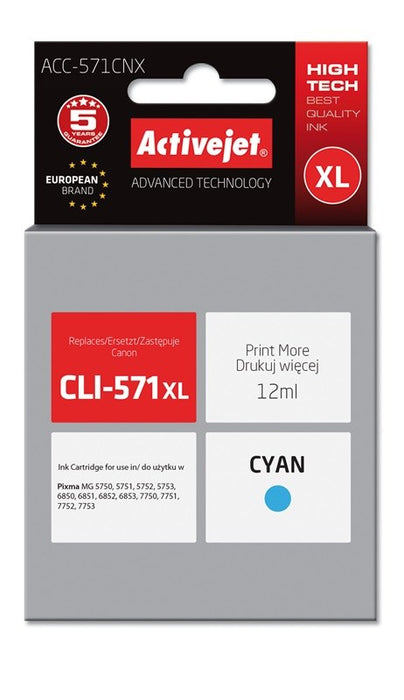 Activejet ACC-571CNX Ink (replacement for Canon CLI-571XLC; Supreme; 12 ml; cyan)