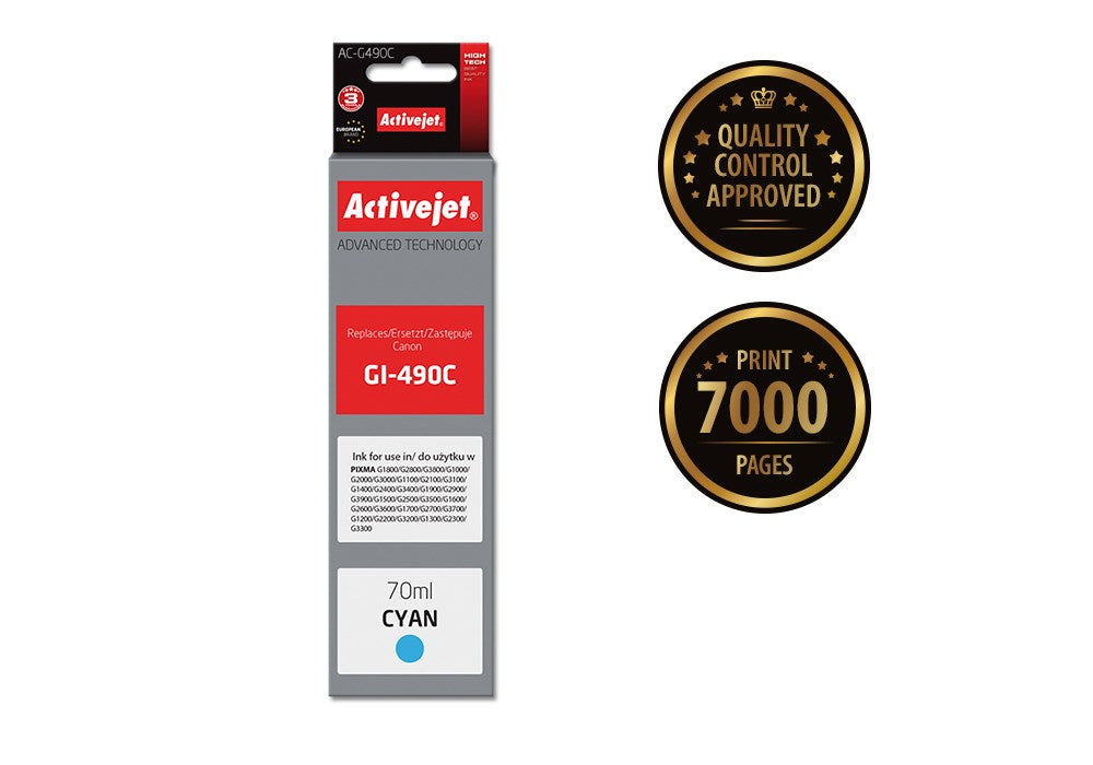 Activejet AC-G490C Ink cartridge (replacement for Canon GI-490C; Supreme; 70 ml; 7000 pages, cyan)
