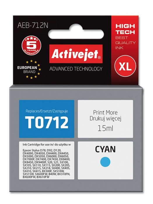 Activejet AEB-712N Ink (replacement for Epson T0712, T0892, T1002; Supreme; 15 ml; cyan)