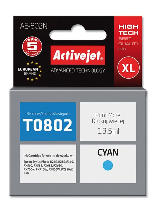 Activejet AE-802N Ink (replacement for Epson T0802; Supreme; 13,5 ml; cyan)