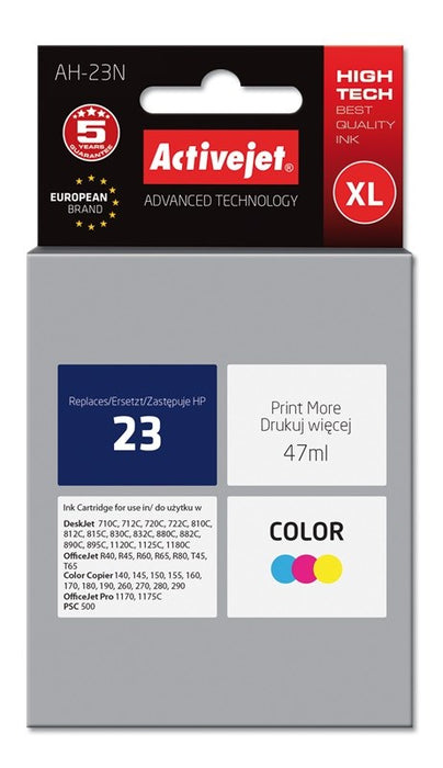 Activejet AH-23N Ink cartridge (replacement for HP 23 C1823D; Supreme; 47 ml; color)