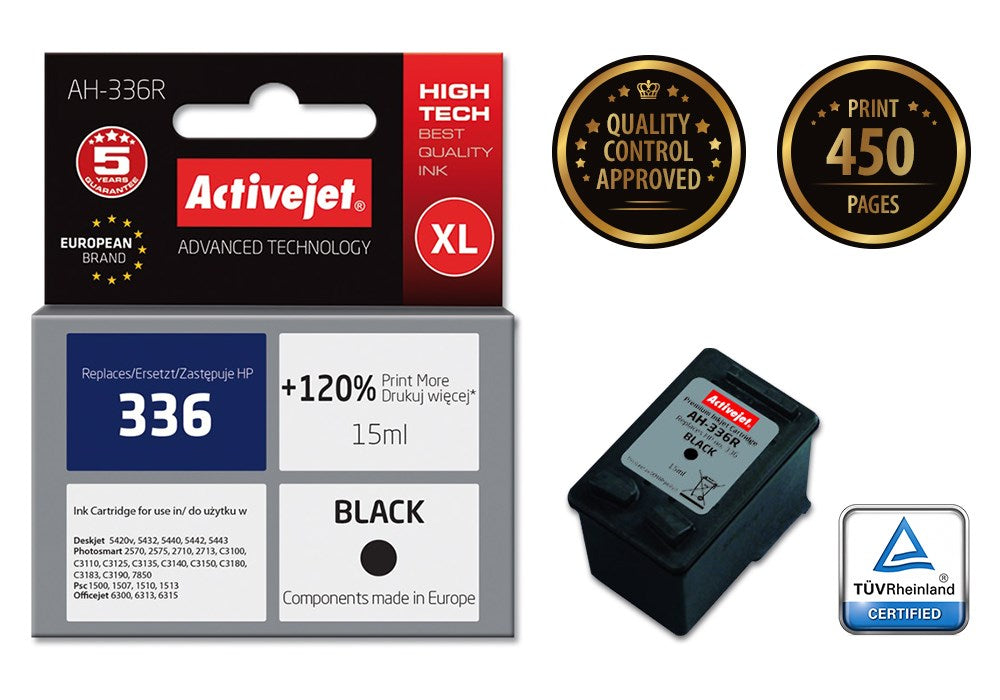 Activejet AH-336R Ink (replacement for HP 336 C9362EE; Premium; 15 ml; black)