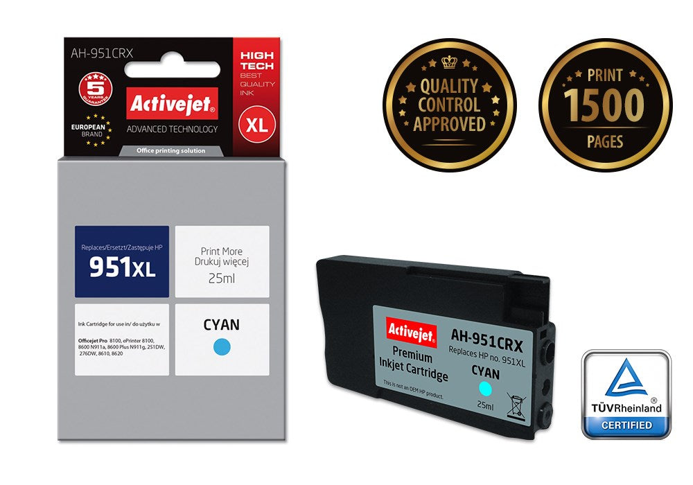 Activejet AH-951CRX Ink (replacement for HP 951XL CN046AE; Premium; 25 ml; cyan)