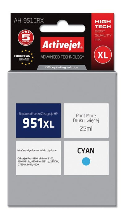 Activejet AH-951CRX Ink (replacement for HP 951XL CN046AE; Premium; 25 ml; cyan)