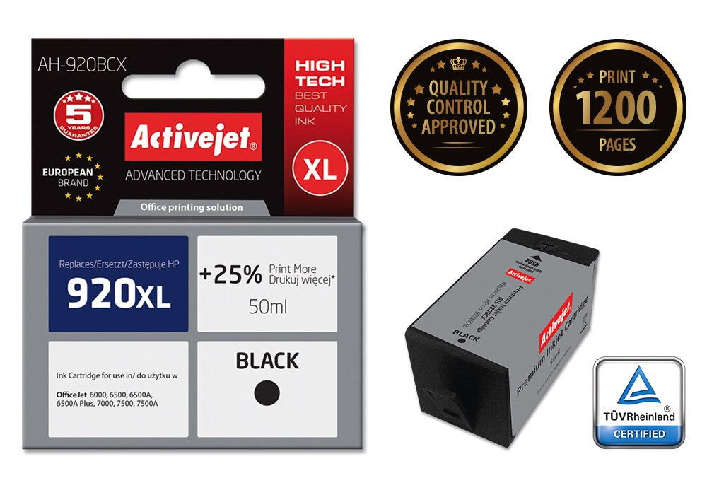 Activejet AH-920BCX Ink (replacement for HP 920XL CD975AE; Premium; 50 ml; black)