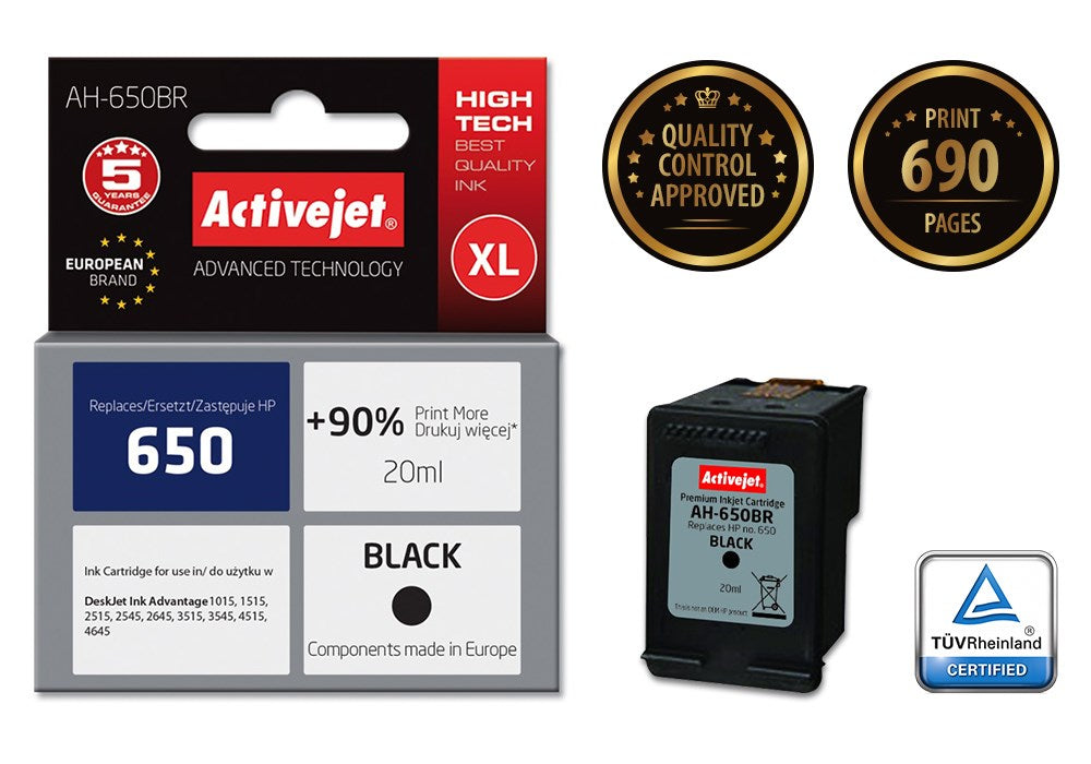 Activejet AH-650BR ink (replacement for HP 650 CZ101AE; Premium; 20 ml; black)