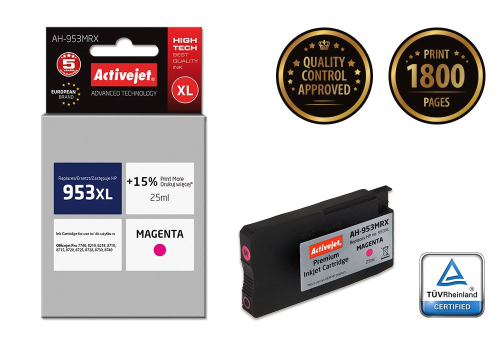Activejet AH-953MRX ink (replacement for HP 953XL F6U17AE; Premium; 25 ml; magenta)