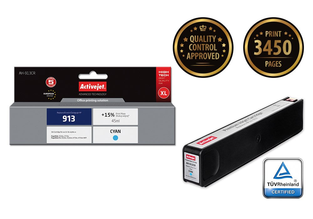 Activejet AH-913CR ink (replacement for HP 913 F6T77AE; Premium; 45 ml; cyan)