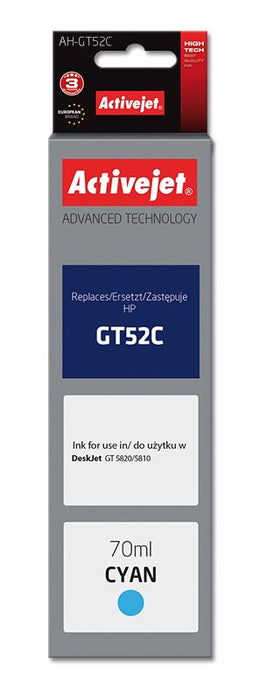 Activejet AH-GT52C Ink Bottle (Replaces HP GT52C M0H54AE; Supreme; 70 ml; 8000 pages, cyan)