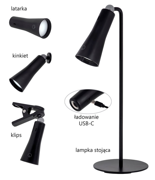 Activejet Multifunctional lamp AJE-IDA 4IN1 Black