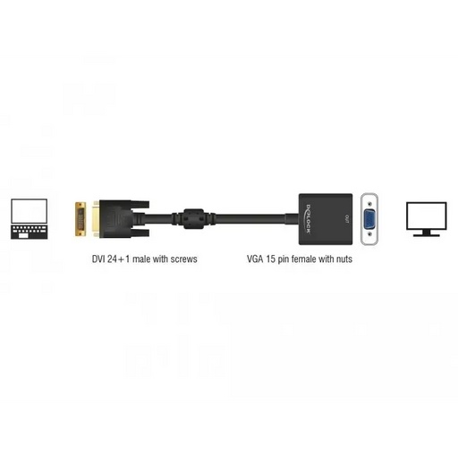 Адаптер DeLock DVI-D 24 + 1 мъжко - VGA женско Черен - Адаптери конвертори<<<Кабели<<<ValiAPI