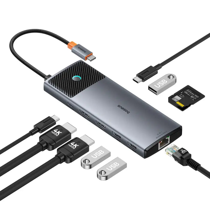 Adapter Hub 10in1 Baseus 2x HDMI USB-C 3xUSB-A + RJ45 + SD/TF PD (grey) - Hubs<<<IT Accessories<<<InnproXML&&&USB