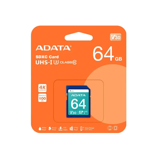 ADATA 64GB SDXC UHS-I U3 V30S - Flash медии<<<ADATA памети и аксесоари<<<ADATA<<<PolyComp