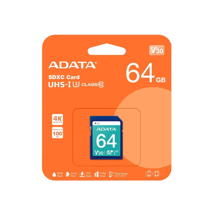 ADATA 64GB SDXC UHS-I U3 V30S - Flash медии<<<ADATA памети и аксесоари<<<ADATA<<<PolyComp