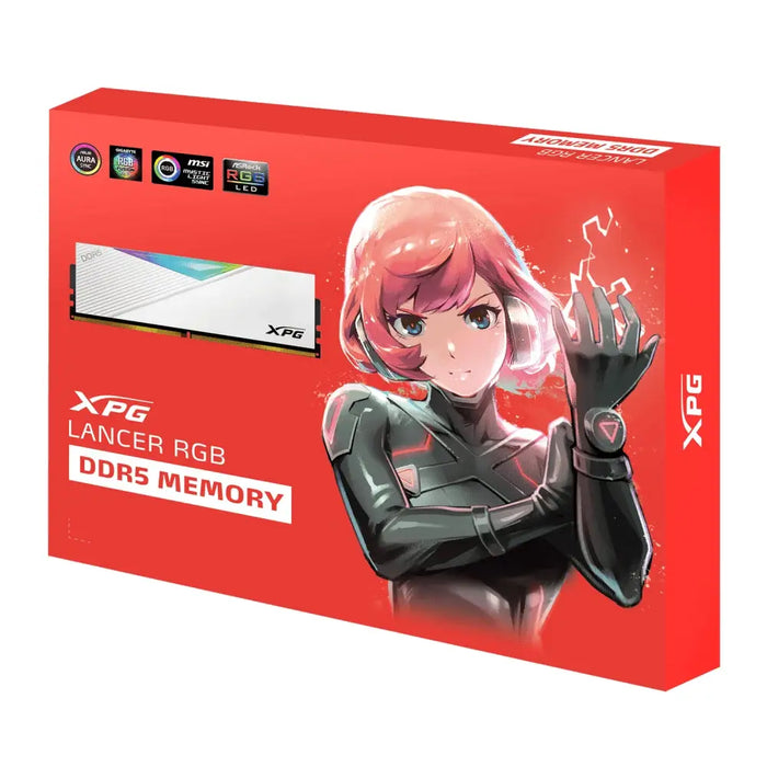 ADATA LANCER RGB 32GB (2x16GB) DDR5 7200 MHz U-DIMM White - Памети за настолни компютри<<<ADATA памети и