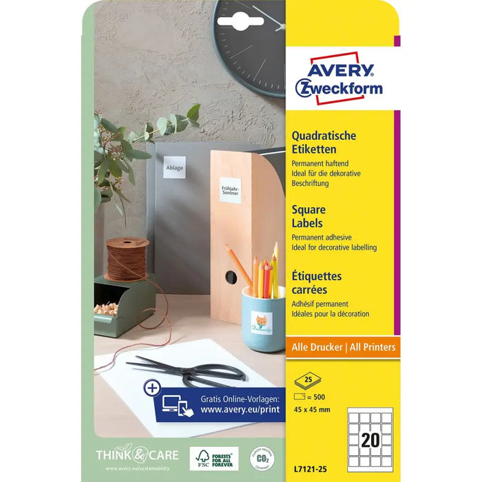 Adhesive labels Avery White 25 Sheets 45 x 45 mm - Електроника Периферни и резервни части<<<Компютри|